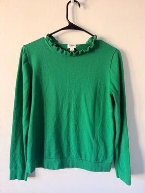 J. Crew Kelly Green Ruffle-Neck Long Sleeve Top